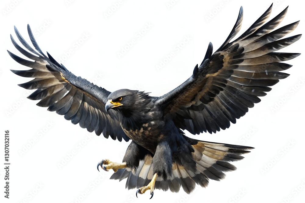 Fototapeta premium Eagle Landing with Wings Spread on White Background