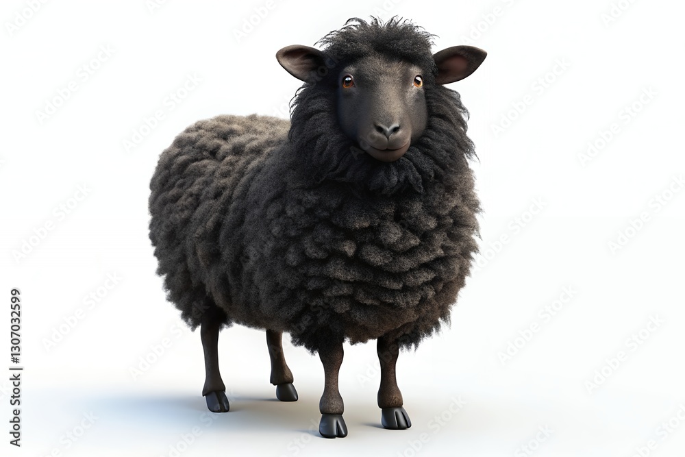 Fototapeta premium Black Sheep Standing in Snow on White Background