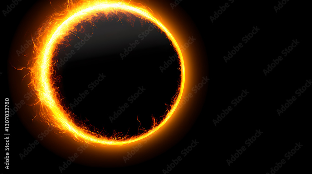 Naklejka premium Fiery Ring of Light on a Black Background