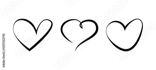 Сollection of black heart line drawings