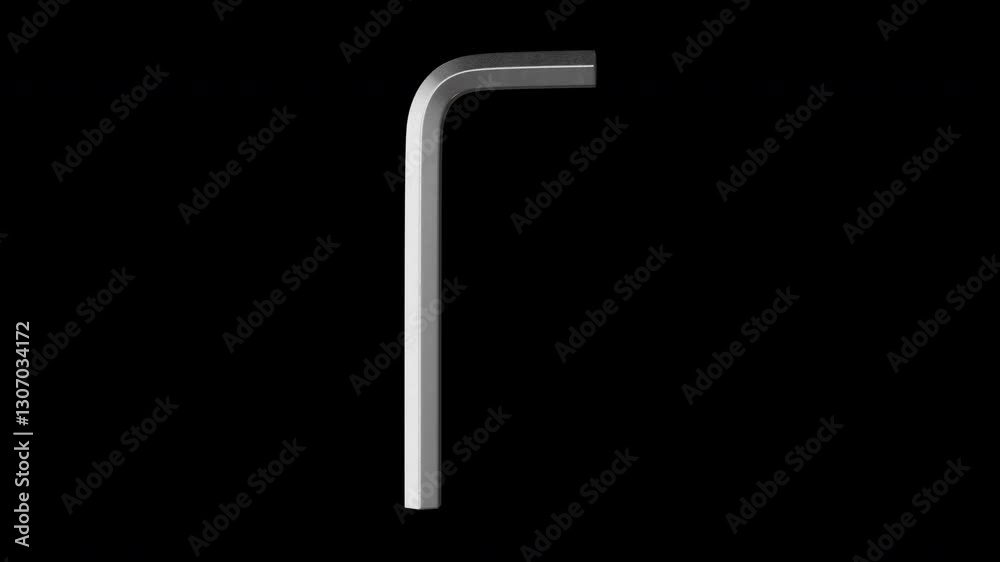 Hex Key Rotating on a Transparent Background. Seamless Loop. Allen Key 3D. 4K