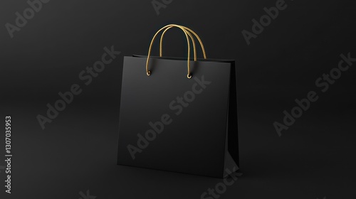 Elegant Black Shopping Bag with Gold Handles on Dark Background photo