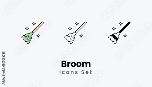 Broom Icons thin line and glyph vector icon stock illustration