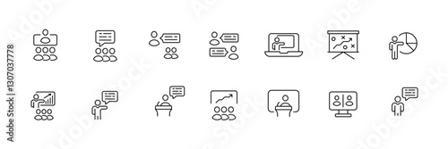 Vector icons of business presentations and meetings.