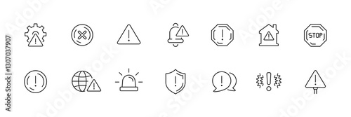 Vector alert icons set: minimalist warning and caution symbols.
