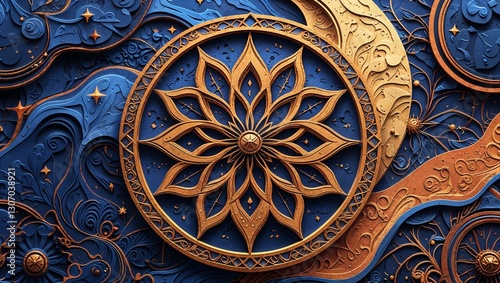 Magical spell engraved mosaic texture on abstract background design illustration 