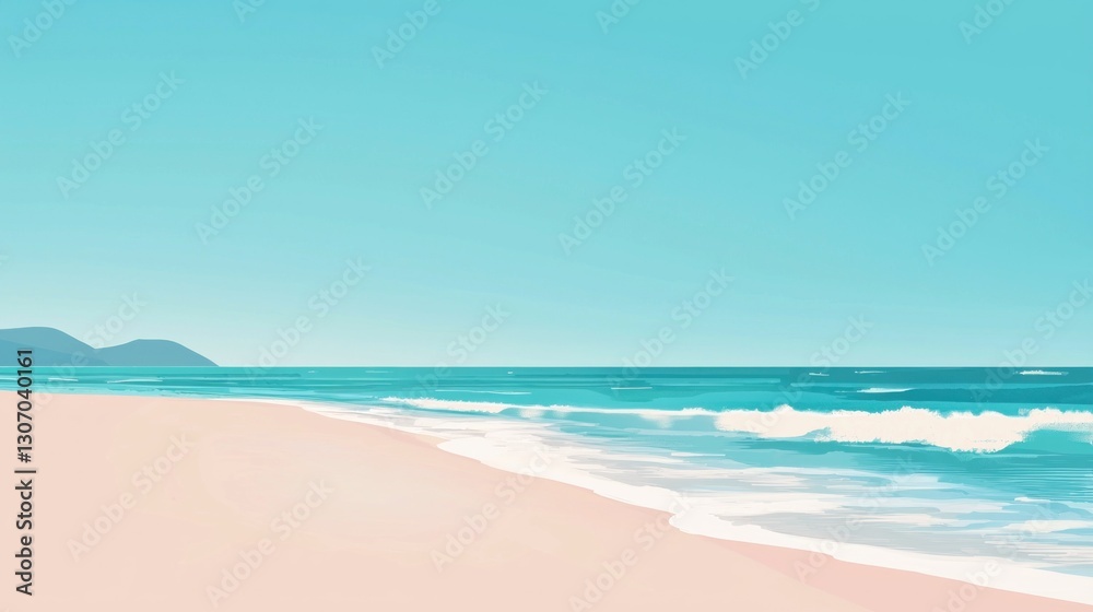 A peaceful illustration of a beach scene with serene ocean and sky A peaceful illustration of a beach scene with serene ocean and sky