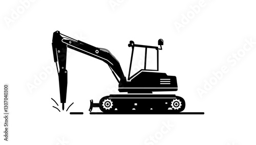 Wallpaper Mural small hammer backhoe loader, black isolated silhouette Torontodigital.ca