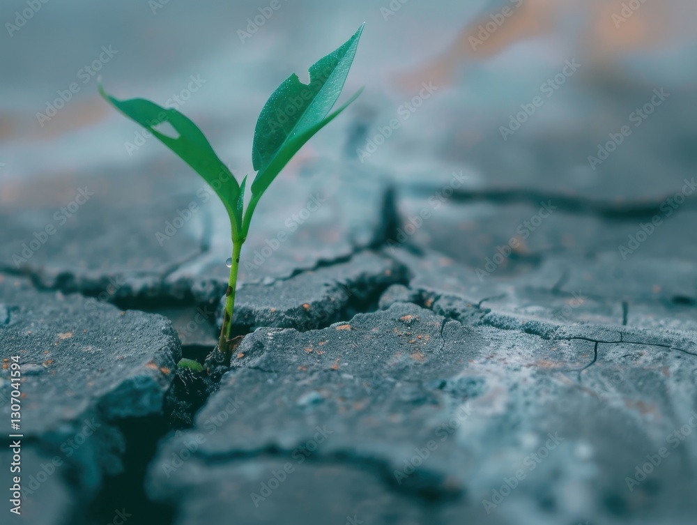 Young Plant Emerging from Cracked Concrete, Symbolizing Resilience and Growth Young Plant Emerging from Cracked Concrete, Symbolizing Resilience and Growth
