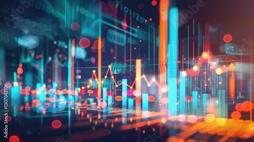 Obraz na płótnie Vibrant Data Analytics Visualization Featuring Histograms and Graphs