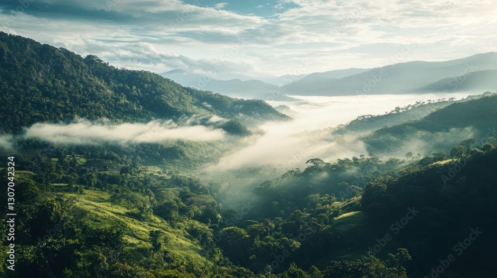 Obraz premium Misty Mountain Valley Sunrise