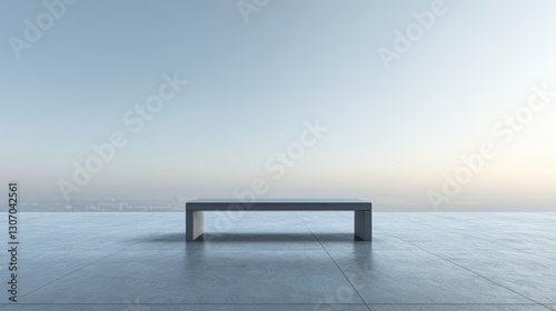 Minimalist Concrete Table Against a Soft Horizon, Capturing Serenity and Space in a Modern Architectural Landscape