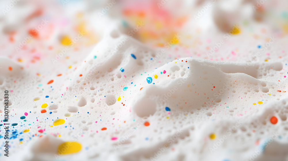 Close-up of textured foam with colorful paint splatters Close-up of textured foam with colorful paint splatters