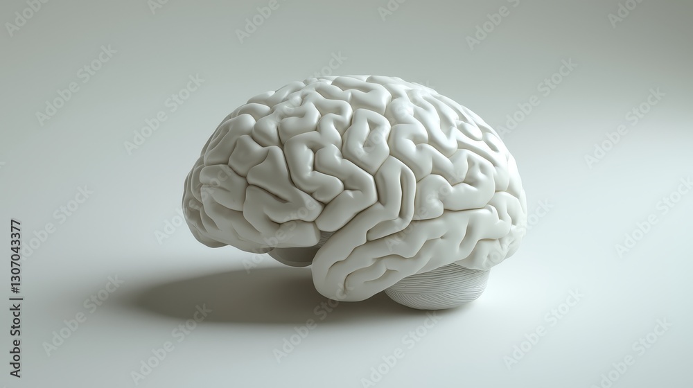 White Brain Sculpture on Minimalist Background with Smooth Finish White Brain Sculpture on Minimalist Background with Smooth Finish