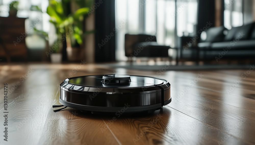 Obraz premium A robotic vacuum cleaner navigating around obstacles. Generative AI.