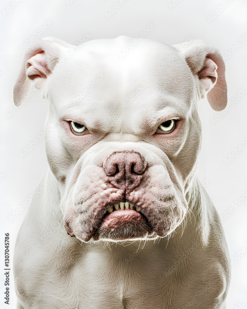 Portrait of powerful angry white Pitbull dog showing teeth isolated on white. Aggressive pit bull terrier type dog snarling at the camera with sharp teeth Portrait of powerful angry white Pitbull dog showing teeth isolated on white. Aggressive pit bull terrier type dog snarling at the camera with sharp teeth
