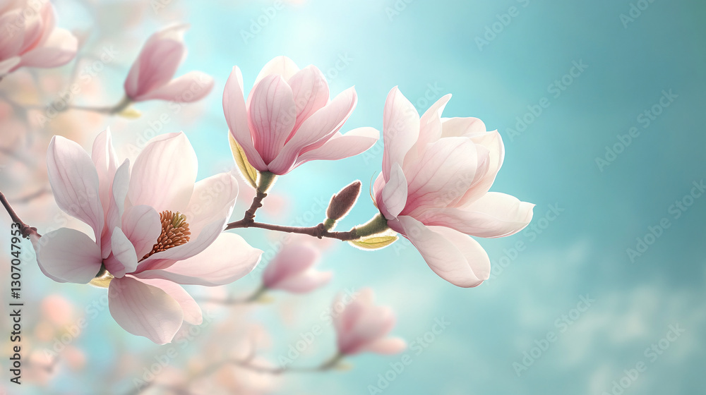 Obraz premium Serene Beauty of Pastel Magnolia Blossoms in Dreamy Sky