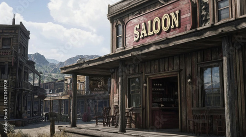 A wide shot of an old saloon. photo