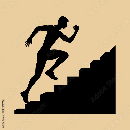 man running up stairs