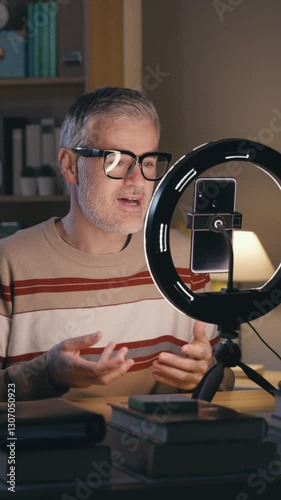 Influencer recording a video at home