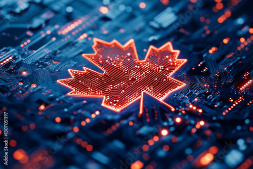 Digital Canada, microcircuit board, concept of global network and connectivity, international data transfer and cyber technology, worldwide business, information exchange and telecommunication