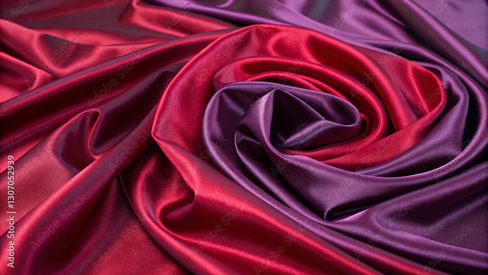 Obraz premium Premium satin silk in deep red and purple tones, glittering with light and draped beautifully with folds and creases, perfect for a Valentine's Day romantic setting.