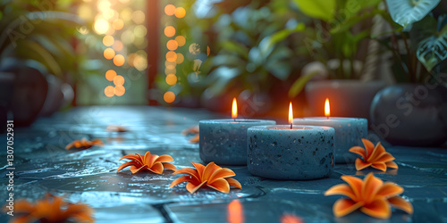 Hermoso paisaje de un suelo de spa con luces y plantas