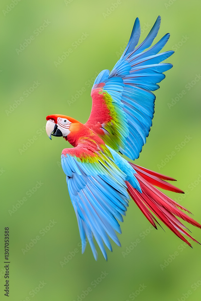 Obraz premium Scarlet macaw parrot flying. Macaw Ara (Ara chloropterus) bird