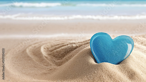blue heart in the sand on the beach