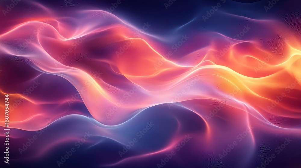 Fototapeta premium A vibrant abstract image showcasing flowing waves of pink, orange, and purple, creating a mystical and dynamic visual effect.