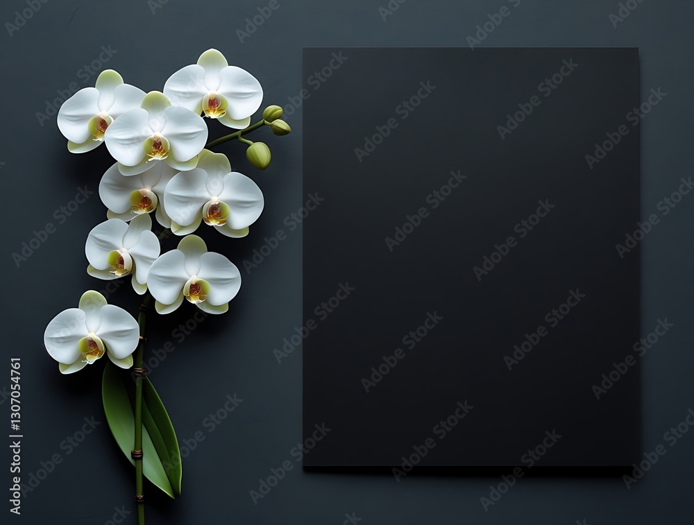 Obraz premium White Moon Orchid (Phalaenopsis amabilis) on Dark Background – Funeral Condolence and Sympathy Card 