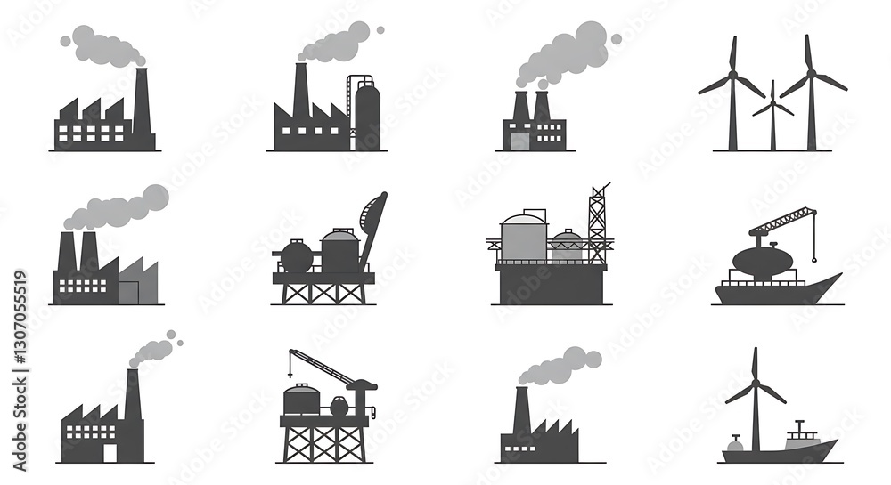Naklejka premium Stylized industrial icons - balance between energy production - for website illustration
