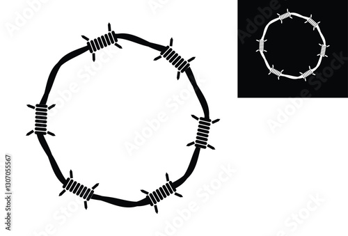 Barbed Wire Round Circle Wreath. Industrial graphic design elements and resources concept vector art