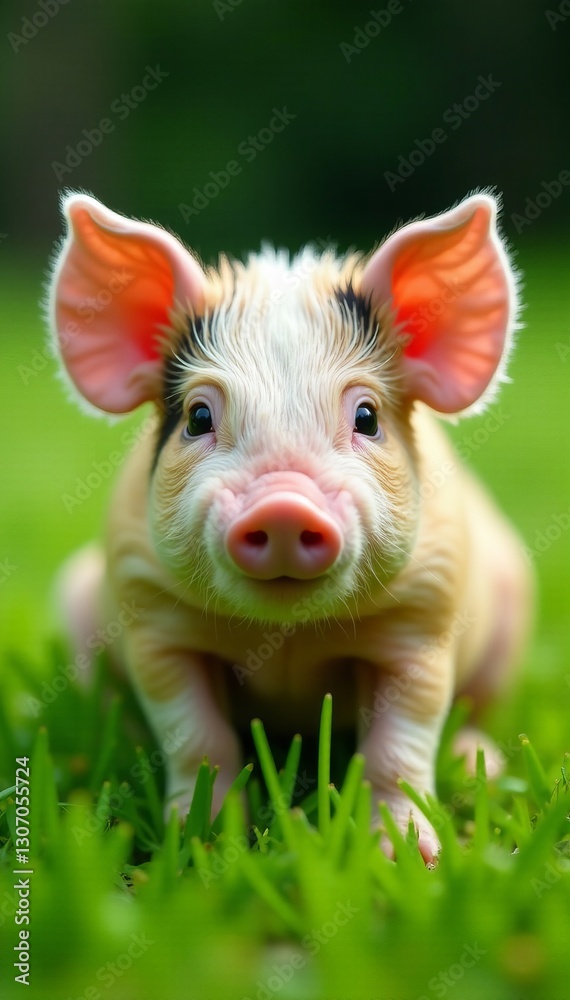Close up of cute asian potbellied miniature pig resting on grass, miniature, potbellied, pet Close up of cute asian potbellied miniature pig resting on grass, miniature, potbellied, pet