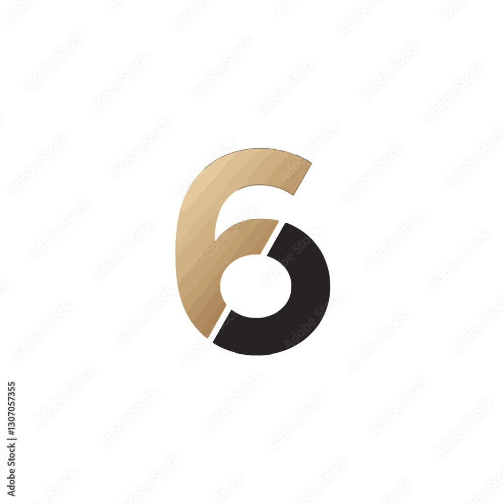 Number Six in Gold and Black Split Design Number Six in Gold and Black Split Design