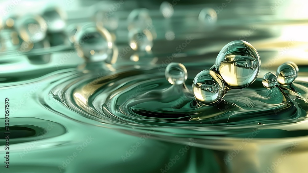 Teal water droplets ripple, abstract background Teal water droplets ripple, abstract background