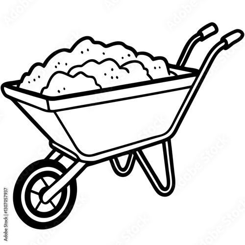 Wheelbarrow filled with soil on a transparent background