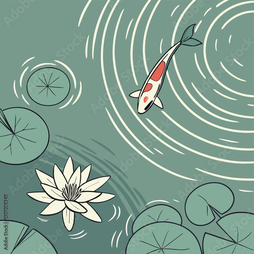 Serene Pond with Koi Fish and Water Lilies