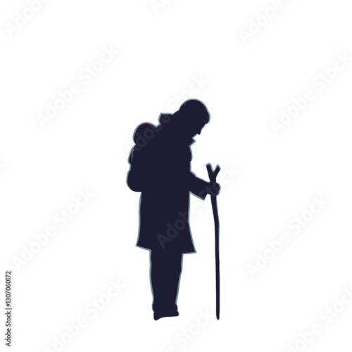Silhouette of a Traveler with Walking Stick