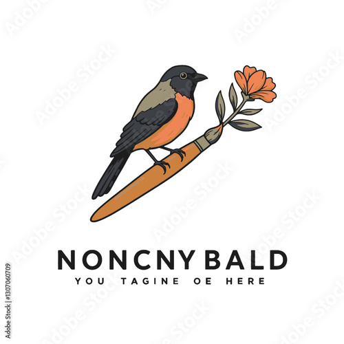 Bird with Paintbrush and Flower Logo