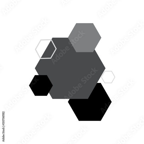 black and white hexagon geometric pattern badge vector