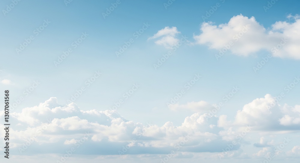 Naklejka premium Serene Blue Sky Soft White Clouds Peaceful Scene. AI Generated
