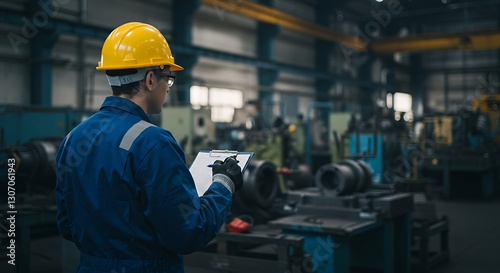 Rear View of Inspector in a Workshop - Safety Audit in Manufacturing - Workplace Safety Promotion