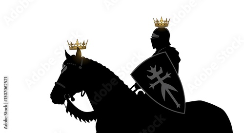 Illustration of royal knight in silhouette - fantasy concept - suitable for historical-themed designs.