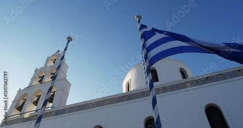 Panoramic View Of The Church Of Panagia In Santorini Greece