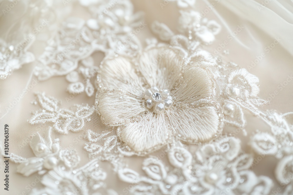 Professional photo of close-up details of intricate lace appliques and beadwork on a wedding dress bodice, capturing the craftsmanship and artistry Professional photo of close-up details of intricate lace appliques and beadwork on a wedding dress bodice, capturing the craftsmanship and artistry