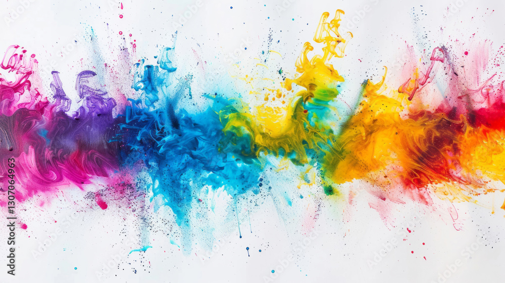 Fototapeta premium A vibrant explosion of colorful smoke creates an abstract painting on a white backdrop.