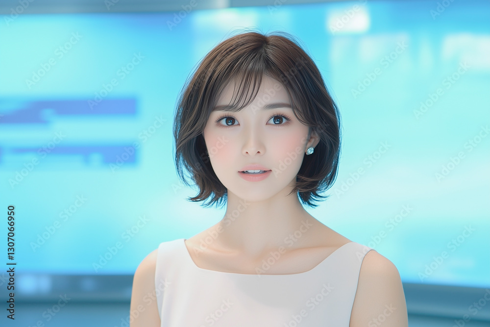 テレビ局で働く若い女性アナウンサー テレビ局で働く若い女性アナウンサー