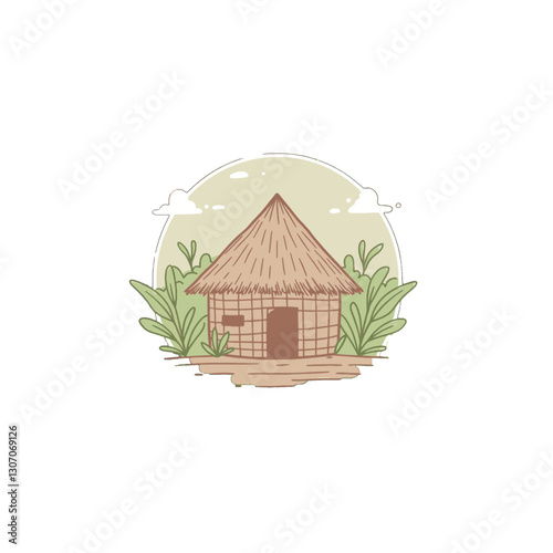 Rustic Thatched Hut with Greenery