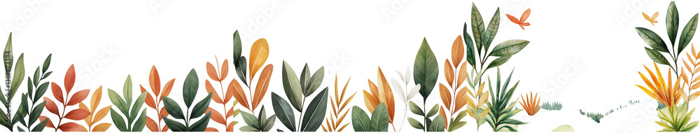 A vibrant display of tropical flowers showcasing their stunning colors and unique shapes in a lush green environment. Transparent PNG background